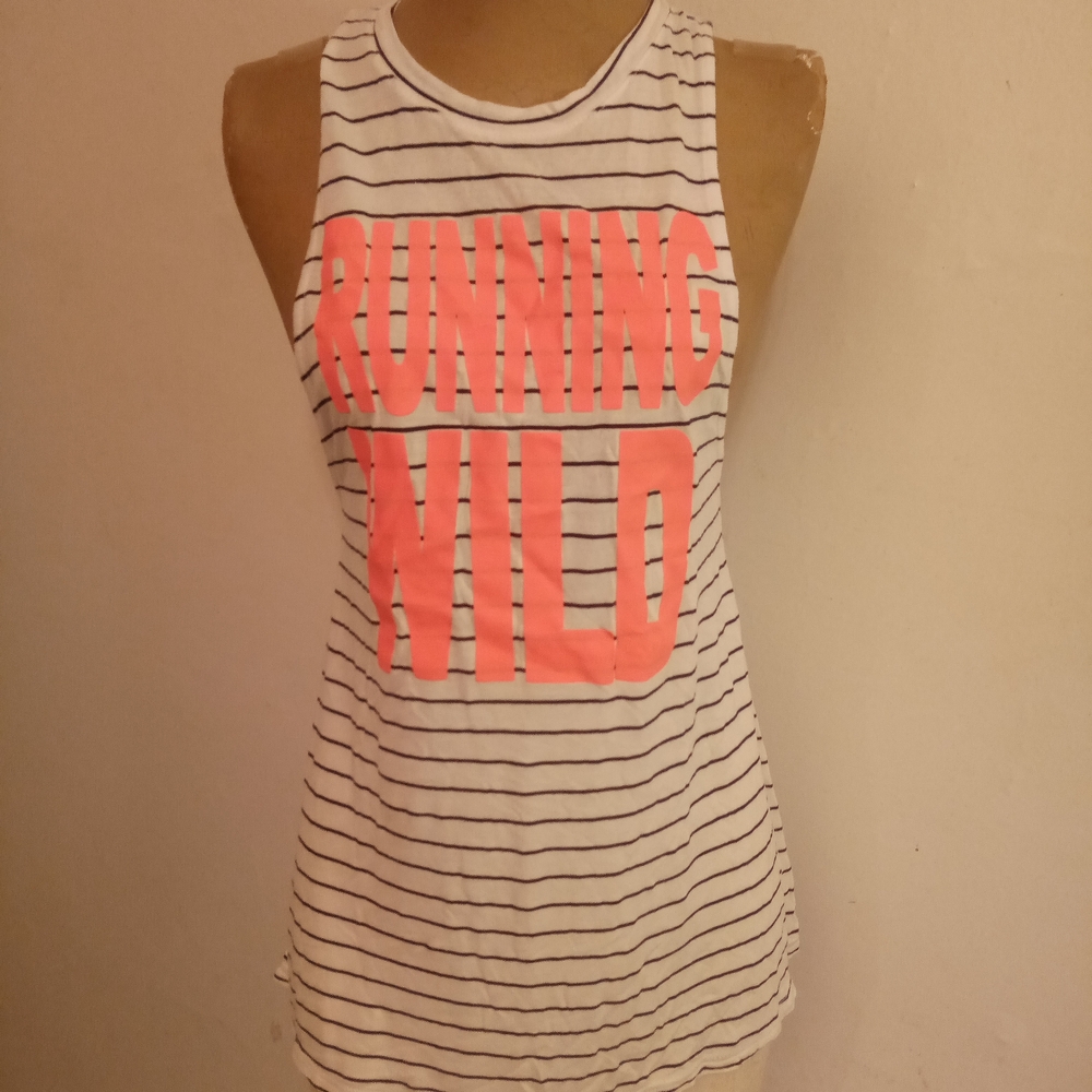 Women's Striped Tank Top with Bold Pink Print